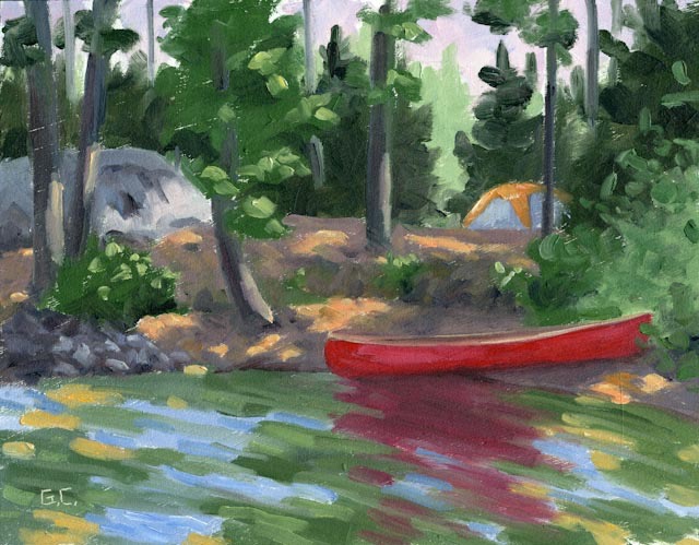 My Campsite Big Trout Lake Oil on wood Panel
