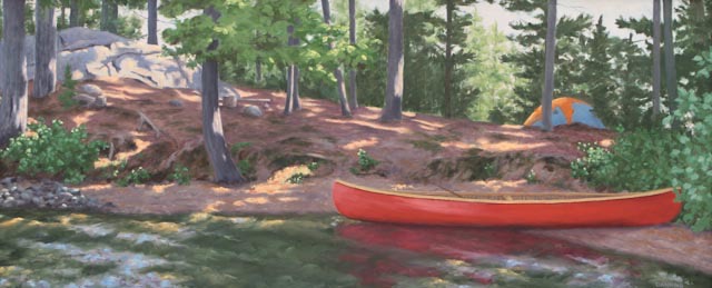 My Campsite Big Trout Lake 20x48 Oil on Panel