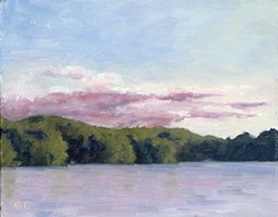 Pink Sky Over Lake Oil on Panel