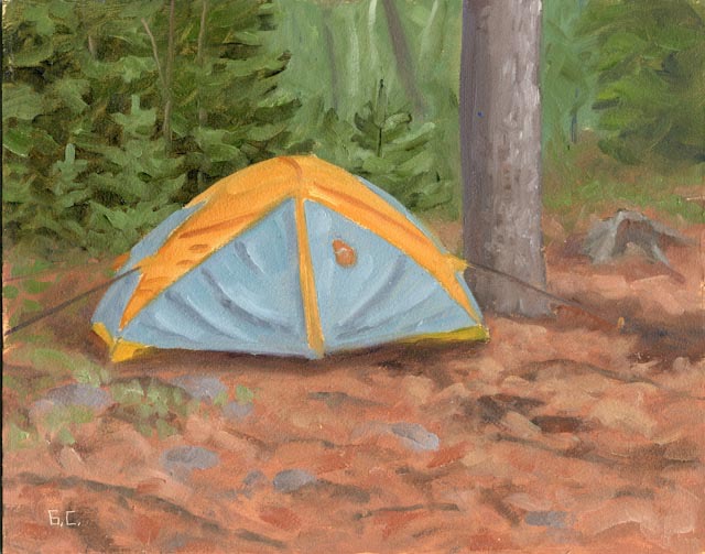 Rainy Day My Tent Oil on Board