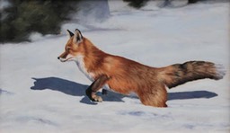 Running in Snow 12x20 Oil on Birch Panel