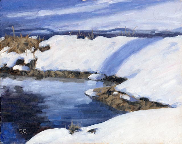 Sunlit Creek in Winter Oil on Wood Panel